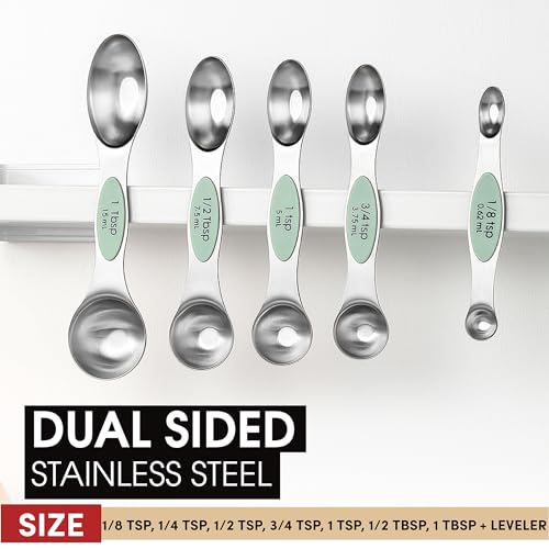 Image of Spring Chef Stainless Steel Magnetic Measuring Spoons Set of 8, Pistachio