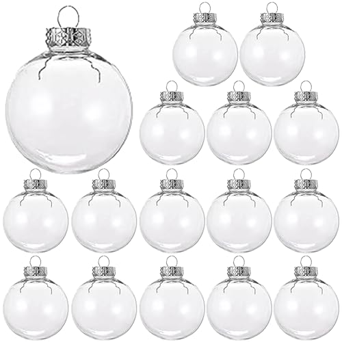 15 Pcs DIY Clear Fillable Christmas Ornaments, 2.36Inch Transparent Shatterproof Plastic Christmas Decorative Balls for Christmas, Halloween, Birthday, Wedding Decor, DIY Crafts Decorations (60 mm)