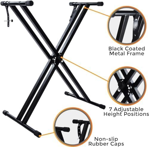Powerpak KB-SX Keyboard stand Heavy-Duty, Double-X, Adjustable Piano Keyboard Stand with Locking Straps (3kg-Dual Braced), Black