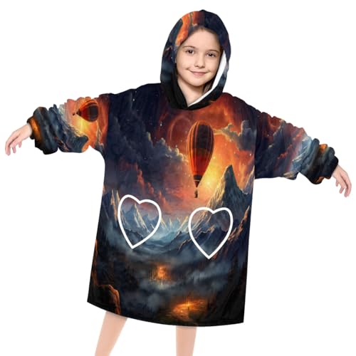 Kids Blanket Hoodie Natural Hot Air Balloon Wearable Blanket Hoodie Oversized Hooded Blanket, Sweatshirt Blanket with Pockets Soft Warm Kids Hooded Blanket for Girls, Boys