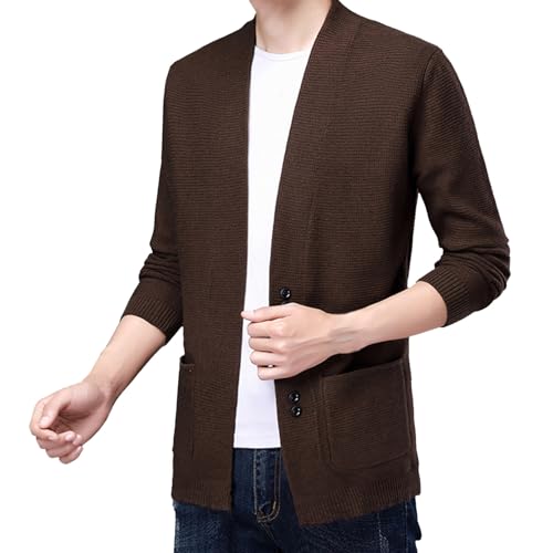 Men's Long Sleeve Cardigan Shawl Collar Button Up Sweater Soft Fall Winter Cardigan Mens Light Sweater with