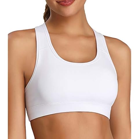 Oalka Women's Racerback Sports Fitness Support Workout Running Bras, Pure White, XXL Cover