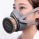 Sosvulix Halb Gesicht Staubmaske Set Filter für Dämpfe, Sand, Asbest, Gas, Säure und Ammoniak mit Schutzbrille, Partikelschutzfiltern Lackierer Masken und mehr (Mini Grau + 10 Filterwatte)