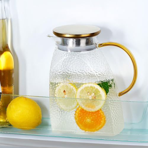 Focenat Cruche En Verre 1,8 L Avec Couvercle - Carafe Borosilicate Pour Porte de Réfrigérateur - Transparente, étanche Pour Infuseur Fruit, Thé Glacé, Café Chaud, Lait