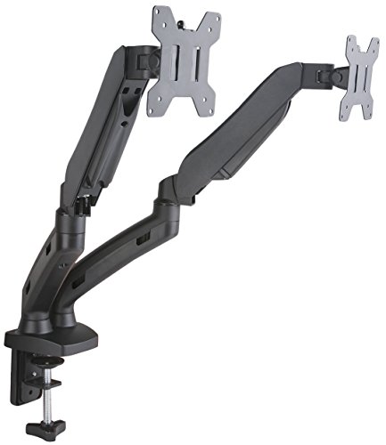 Allcam GSA22DD Dual Gas Powered LCD Monitor Arm Desk Mount Stand w/vesa bracket, clamp & grommets for 17"-27" LCDs: Tilt Swivel Orientation Adjustments - in Black