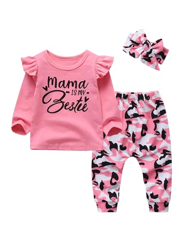 Image of KuKitty 3Pcs Baby Girl Outfits Set Long Sleeve T-Shirt Tops Flowers Pants with Headband