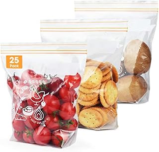 Esimlife Sealed Bags Food Storage Freezer Bags Ziplock Bags Pour and Store Bag Reusable Sandwich Bag 25 pack (Medium)