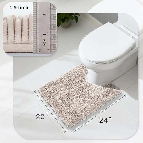 Image of Yimobra Toilet Rugs U Shaped Washable, Extra Thick Soft Absorbent Chenille Contour Bathroom Rugs for Toilet 24x20 Inch, Quick Dry Non Slip Toilet Mat for Bath Floor, Khaki