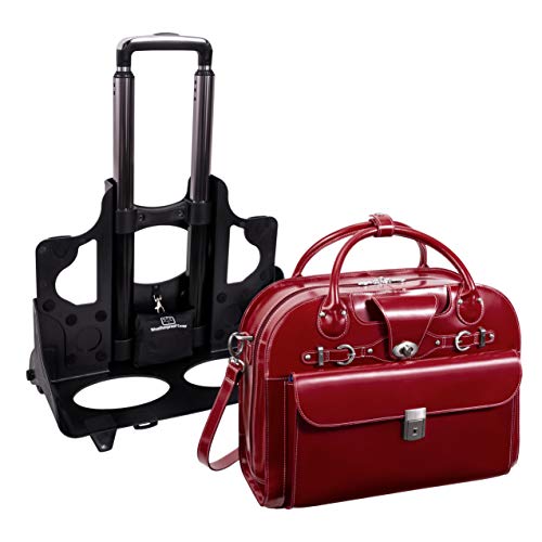 Mckleinusa W Series, Roseville, Top Grain Cowhide Leather, 15" Leather Fly-Through Checkpoint-Friendly Patented Detachable -Wheeled Ladies' Laptop Briefcase, Red (96646), 18"X8.75"X14.5" #TOP3