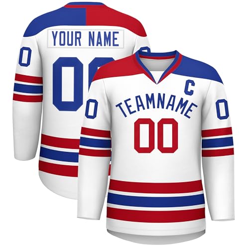Custom Ice Hockey Training Jerseys Add Team Name Number Logo Stitched Printed for Men Women and Youth White/Royal/Red