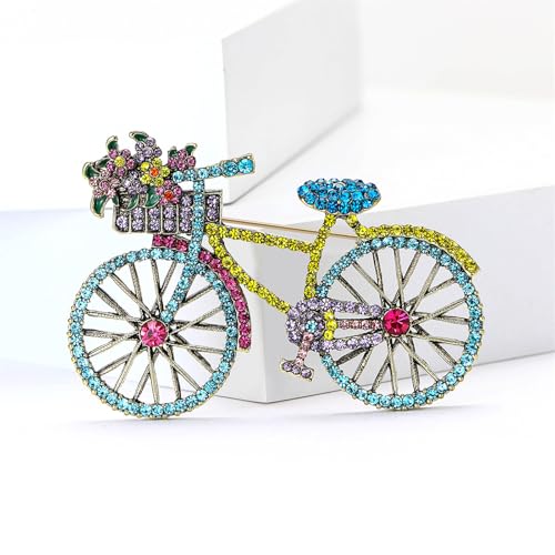 Image of WCRAZYE Rhinestone Bicycles Brooch Pin for Women Girls Creative Retro Elegant Handmade Red Pink Blue Traffic Bike Brooches Pins Classic Wedding Fashion Jewelry Accessories Gift