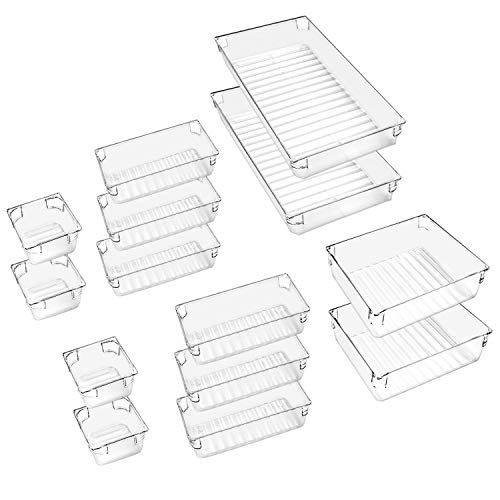 Omew Plateaux Organisateur De Tiroir De Bureau, 14 Pcs Cloisons D'organisateur Boîtes De Rangement Polyvalentes Cover