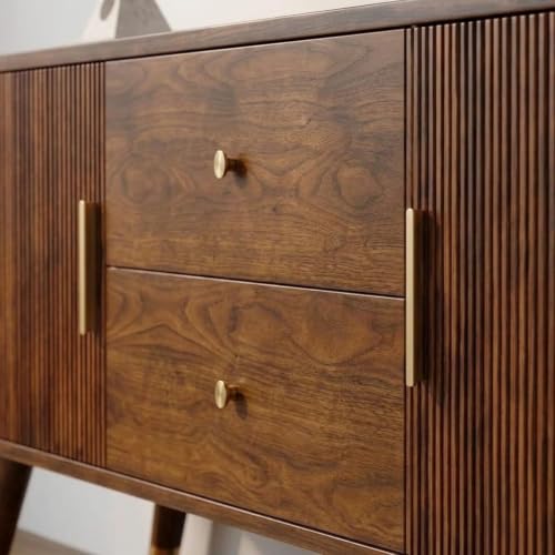 Image of MISAN Modern TV Table | Solid Sheesham Wood Sideboard TV Unit for Living Room, Bedroom, Office Furniture Stand | Wooden Free Standing Entertainment Unit Side Board Table with Storage (Modern, Brown)