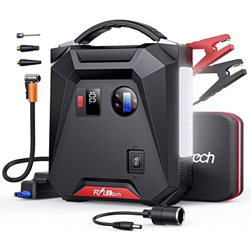 Car Jump Starter with Air Compressor, 2500A Peak 24000mAh Portable Jump Starter Car Battery Charger Moto Battery Booster Power Pack (All Gas or 8.0L Diesel) Emergency Auto Battery Booster Pack