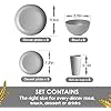 Teivio 32-Piece Kitchen Plastic Wheat Straw Dinnerware Set, Service for 8, Dinner Plates, Dessert Plate, Cereal Bowls, Cups, Unbreakable Colorful Plastic Outdoor Camping Dishes, Light Gray
