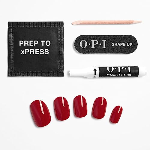 OPI xPRESS/ON Press On Nails - Black, Red & Pink Opaque Crème Shades - Long & Short, Round & Oval Shapes - With Nail Glue - Long Lasting, Reusable & Non-Damaging Short False Nails (30 Pcs)