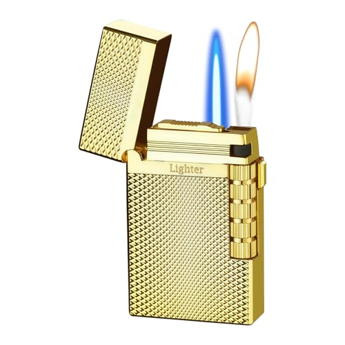 WIYETY Vintage-Feuerzeug Seitenrad-Mattfeuerzeug: Doppelflammenfeuerzeug, Einstellbare Jet Flamme Feuerzeug für Kerze, Männer Geschenk, Outdoor,...