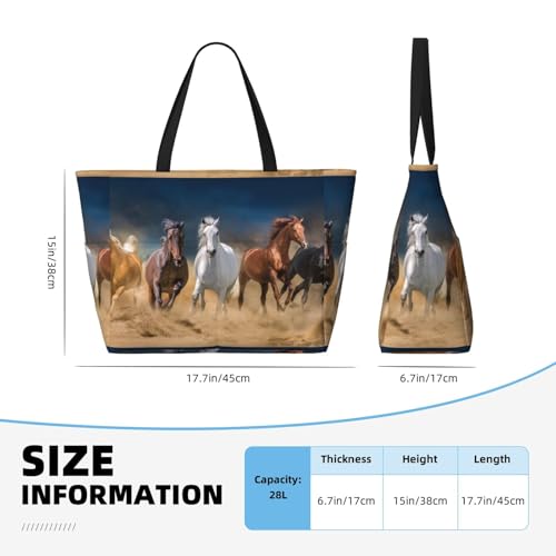 Horses Running Free Print Large Beach Tote Bag for Women Extra Large Capacity Sandproof Waterproof Pool Bag Suitable for Swimming Pool Gym Groceries Travel4