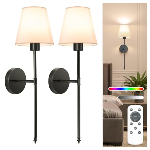 NIORSUN Battery Operated Wall Sconce Set of 2,Black Rechargeable Wall Lights with 5200mAh Dimmable Detachable Bulbs and Remote, 10 Colors Wireless Sconces for Bedroom Living Room Hallway