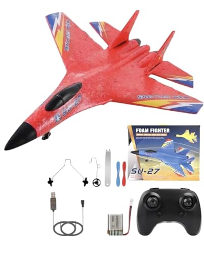 Image of RC Airplane Jet Epp Foam Aircraft, Remote Control Airplane for Kids & Adults, RC Glider Automatic Balance Gyro Plane with Night Light, Stunt RC (Red)