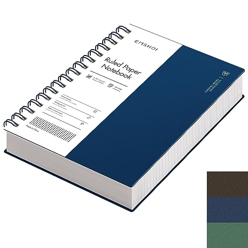EMSHOI A5 - Cuaderno universitario rayado en espiral, pequeño de 14,5 x 20,9 cm, 300 páginas/150 hojas, papel grueso de 100 g/m², tapa dura impermeable, diario de escritura unisex para trabajo