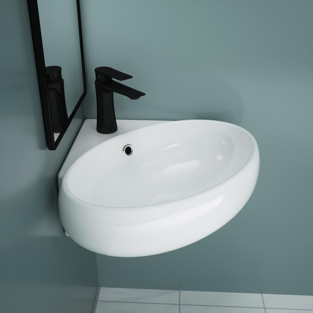 Durovin Bathrooms - Lavabo da bagno in ceramica, da appendere alla parete, salvaspazio, per guardaroba e bagno, forma rotonda compatta (400 x 380 x 145 mm)