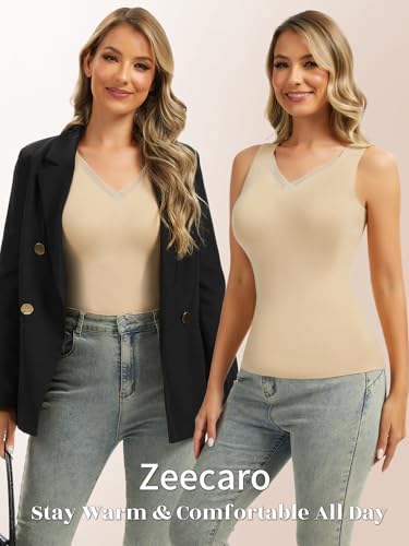 Zeecaro Women Sleeveless Thermal Tank Top Cold Weather Warm Camisole V Neck - image 4