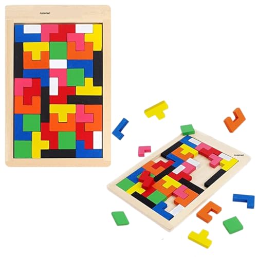 Image of PLUSPOINT Colorful Russian Blocks 3D Wooden Blocks Puzzles for Kids Adults, Wood Intelligence Puzzle Wooden Puzzles Brain Teasers Toy Educational Gift for Toddlers 3 4 5 6 7 Years Old Boys Girls