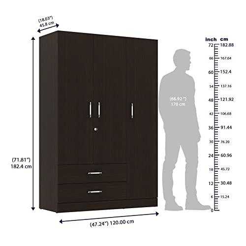 Image of Wakefit Wardrobe | 1 Year Warranty | Engineered Wood Almirah, Cupboard for Clothes Storage | 3 Door, 1 Drawer, 1 Hanging Space | Organza Plus - Wenge