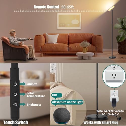 floor lamp upgraded 40w 4000lm super bright torchiere led floor lamps for living room stepless dimmable color temperature 2700k-6500k with remote amp touch control standing light for bedroom office