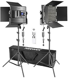 Neewer 2 Packs Advanced 2.4G 660 LED Video Light Photography Lighting Kit with Bag, Dimmable Bi-Color LED Panel with 2.4G Wireless Remote, LCD Screen and Light Stand for Portrait Product Photography