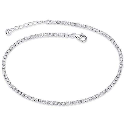 Bling Bling NY Women's Platinum Plated 14K Gold Plated 925 Sterling Silver Cubic Zirconia Anklet Bracelet Adjustable Tennis Anklet 9-10 inches (Silver)