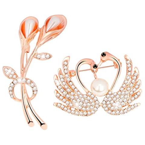 Unaone Brooches for women, Set of 2 Rhinestone brooch pins, Elegant Gold Crystal Floral Wedding Bouquet Brooch Cover