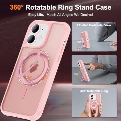 Image of Compatible with iPhone 11 Case with Stand 6.1 inch,Pink | Matte Translucent Phone Case for iPhone 11,360 Magnetic Ring Stand,Compatible Mag-Safe,Military Grade Protection