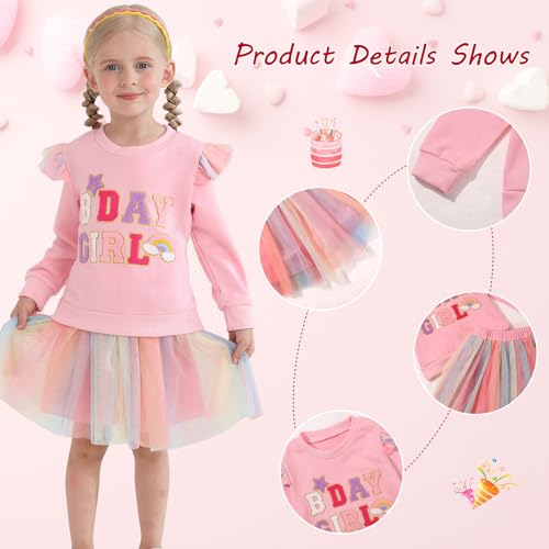 WISREMT Toddler Girls Dress Baby Fall Clothes Letter Embroidery Long Sleeve Sweatshirt and Tutu Skirt Girl Birthday Outfit2
