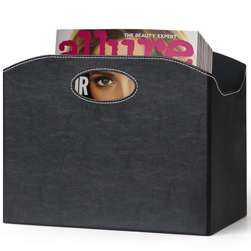 EZDeco Magazine Holder Foldable Magazine Rack Floor PU Leather File Holder Newspaper Book Storage Basket Document File Folder Organizer for Office Home