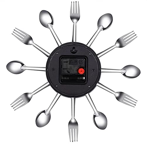 Llly Stainless Steel Fork Spoon Tableware Kitchen Restaurant Wall Clock Home Decoration (Color : Silver, Size : One Size) #TOP6