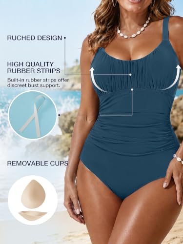 Image of One Piece Swimsuit for Women Tummy Control Bathing Suits Ruched Swimwear