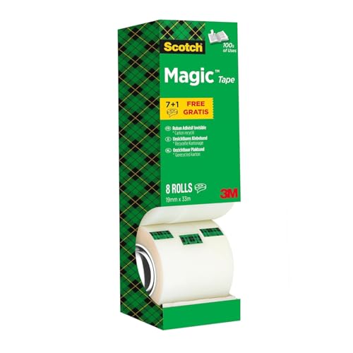 Scotch Magic Tape, Value Pack, 8 Rolls, 19 mm x 33 m - General Purpose Sticky Tape for Document Repair, Labelling & Sealing