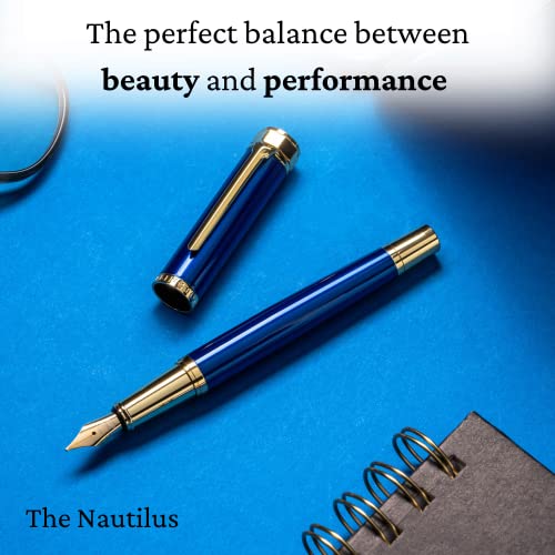 Ellington Pens Luxury Fountain Pen Set- Fountain Pens For Writing - Smooth Medium Nib - Includes Refillable Ink Converter, 3 Ink Cartridges [Black & Blue], Gift Box - Elegant Calligraphy #TOP1