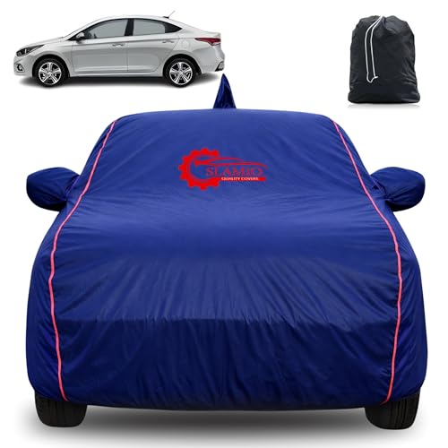Image of 100% Waterproof Car Cover for Hyundai's Fluidic Verna 2011-2016 | All-Weather, Dustproof & UV Protection | Heavy-Duty 3-Layer Fabric | Custom Fit with Mirror & Antenna Pocket | Navy Blue