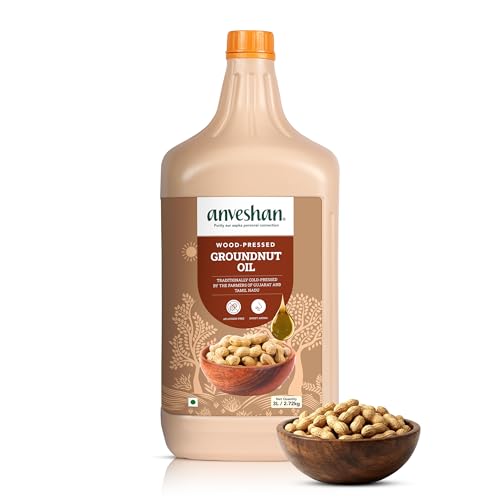 Image of Anveshan Wood Cold Pressed Groundnut Peanuts Oil 3 Litre | HDPE Can | Kolhu /Kacchi Ghani /Chekku /Ganuga | Peanut Oil | Natural | Chemical-Free | Cold Pressed Groundnut Oil for Cooking