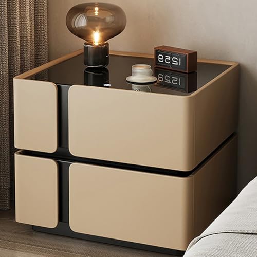 WYRNOBRX Mesita De Noche para Dormitorio Mesa De Cabecera Acanalada 50 Cm Superficie Cristal Negro Mesita Auxiliar Madera No Requiere Montaje Multifuncional Table À Café Salón,Caqui,L16*W16*H20