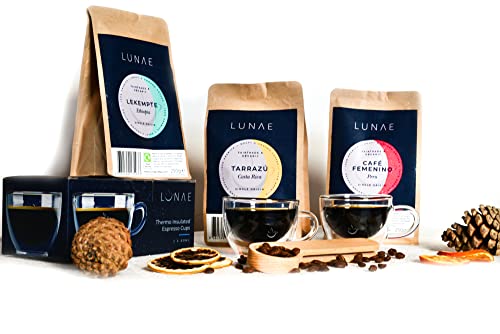 Lunae Luxury Coffee Hamper Gift Set | 2 x Espresso Cups | 3 x Artisan Coffees | 2-in-1 Coffee Scoop