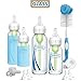 Dr. Brown's Anti-Colic Options+ Narrow Glass Baby Bottle Starter Set with Silicone Bottle Sleeves, Levels 1, 2, and 3 Nipples, Soft Touch Cleaning Brush, Storage/Travel Caps, and HappyPaci