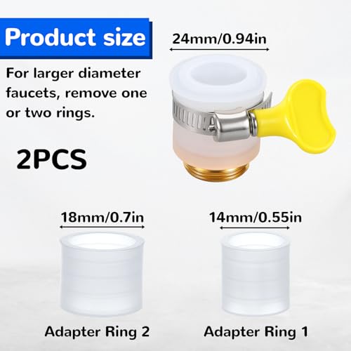 2 Pcs Universal Faucet Hose Adapter, Kitchen Sink Faucet Adapter to Garden Hose Compatible with Multi-Water Filters, with 14-24mm Inner Diameter