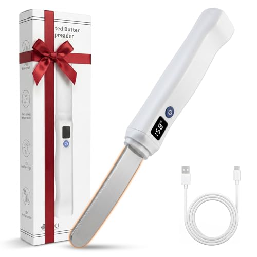 Docreate Heated Butter Knife, Electric Butter Spreader with Smart LED Display & 2 Heat Settings (131°F/158°F) - Rechargeable USB Warming Knife for Hard Butter, Cheese, Peanut Butter, Ice Cream & Honey