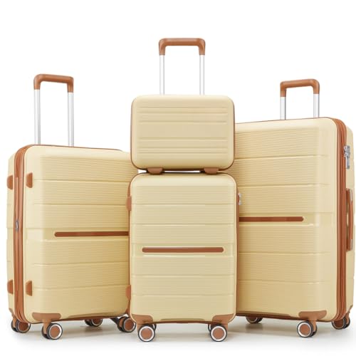 Lightweight Luggage Set for Stress-Free Travel, Durable Expandable Suitcases (14in, 20in, 24in, 28in) in Apricot Cream