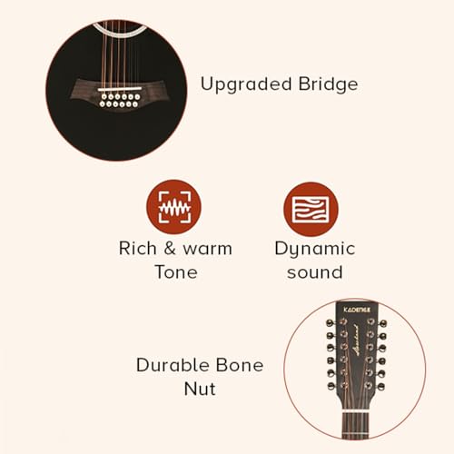 Image of Kadence SH04-12EQ Slowhand 41 inch 12-String Electro Acoustic Guitar | Dreadnought Demi Cutaway | Touring Ready | Black Spruce Wood | Built-in Pickup + 2 Band EQ | Includes Bag & Learning Course | Black