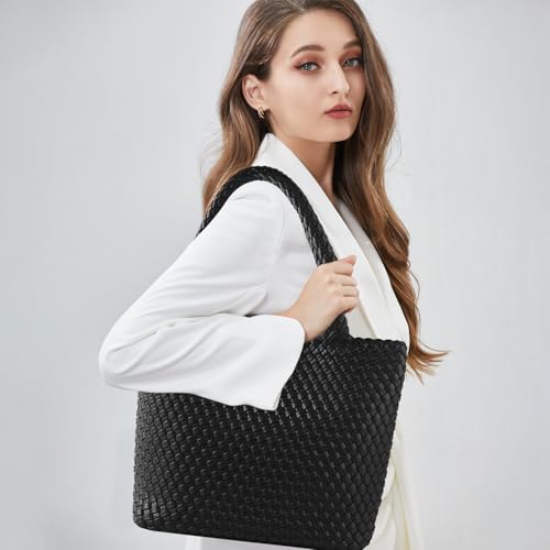 Image of Hand Woven Bag Tote BagS For Women Top Handle Shoulder Vegan Leather Large Travel Beach Hobo Handbag